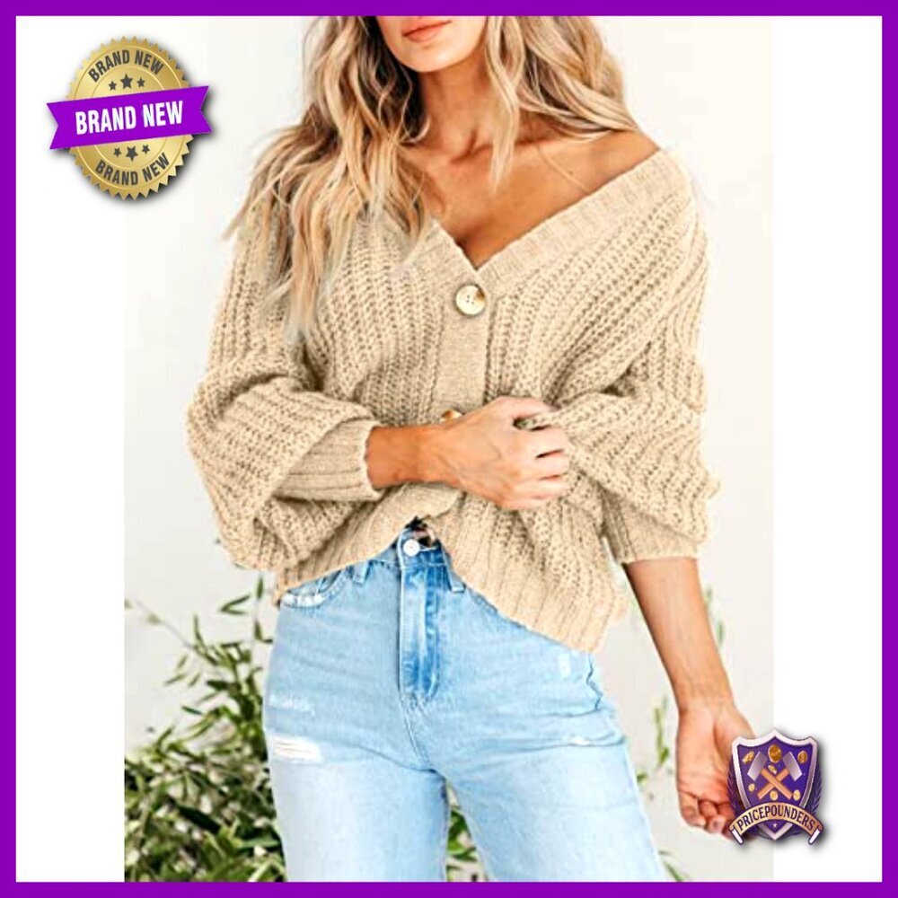 Chunky Knit Open Front Cardigan, Oversized Fit, Button Detail, Long Sleeve - Picture 2 of 7